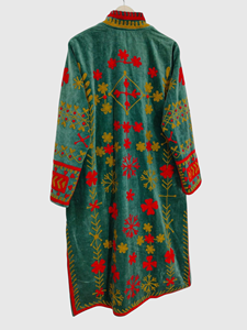 Veste pour femmes en velours brodée à la main, taille plus, col mandarin, motif floral long, vêtements d'hiver, style élégant, manches longues - Product Image 5