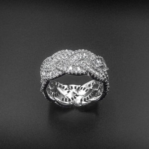 Bague de cocktail de luxe pour femme en argent sterling 925 avec diamant moissanite taille baguette et sertissage pavé géométrique, bijou de fiançailles - Product Image 1