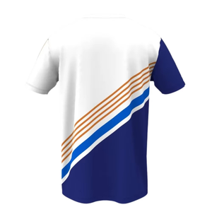 T-shirt à capuche bleu pour homme avec bordure contrastée rayée orange et blanche, manches courtes, coupe classique, tricoté, style décontracté - Product Image 5