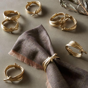 Rustic Textured Branch Gold Napkin Rings Bulk Knotted <b>Twig</b> Metal Napkin Holder Wholesale Organic Shape Table <b>Decoration</b> Buckles - Product Image 1