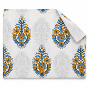 Tissu en voile de coton peigné léger imprimé à la main Pinksa Fashion, motif feuilles jaunes et bleues, 90 GSM - Product Image 4