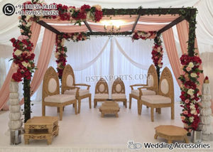 Conjunto de Sillas Mandap para Bodas Budistas, Sillas Mandap Talladas en Madera para Bodas Gujarati, Sillas Mandap de Lujo con Asientos Bajos - Product Image 4