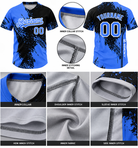 Maillot de baseball personnalisé par sublimation, unisexe, bleu et noir, col en V, polyester respirant, manches courtes, adulte, toutes saisons - Product Image 4
