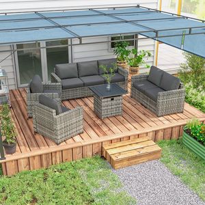 Set di mobili da giardino grigi con cuscini per divano e tavolo di stoccaggio - Product Image 2