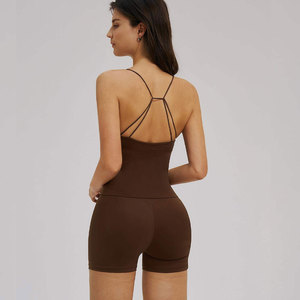 Shorts de yoga taille haute sans coutures pour femme, couleur unie marron, en Spandex/Nylon, taille élastique, longueur complète ACTIVE STRETCH - Product Image 2