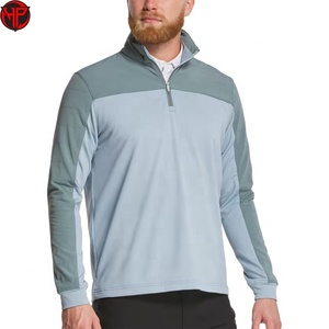 Sudadera de golf de punto para hombre, transpirable, de malla, con cremallera de un cuarto, manga larga, con bloques de color, informal, deportiva, con logo frontal - Product Image 1