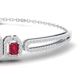 REYES Lujosas Pulseras de Tenis de Oro Sólido de 14K y 18K con Moissanita Certificada GRA para Mujer, Pulsera de Gema de Rubí de Corte Esmeralda de 0.9Ct - Product Image 4