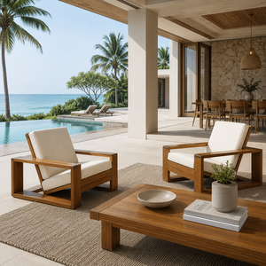 Ensemble de salon de jardin en teck massif de luxe, ensemble de conversation pour patio, meubles de jardin pour villa, hôtel, resort avec table basse - Product Image 1