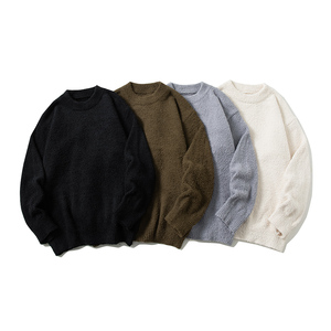 Pull en tricot à col rond pour femme, manches longues, décontracté, pour l'hiver, 100% acrylique, anti-boulochage, épais, couleur unie - Product Image 1