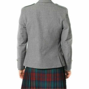 Chaqueta de lana gris con diseño Argyle de Ventoria Enterprises para invierno, con logo frontal y chaleco, ideal para bodas escocesas, venta al por mayor. - Product Image 3