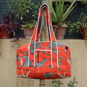 Sac de voyage matelassé orange avec imprimé zèbre et tropical, grande capacité, sac de week-end avec fermeture éclair, taille moyenne - Product Image 6