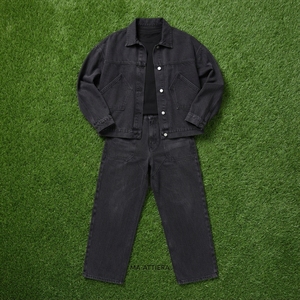 Ensemble veste en jean noire et jean droit pour femme, tenue décontractée en denim deux pièces, mode streetwear - Product Image 5