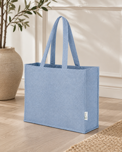 Sac fourre-tout en coton recyclé mélangé bleu clair 50,5x36x11 cm, logo personnalisé, sac de shopping promotionnel réutilisable, vente en gros, OEM, ODM, export - Product Image 5