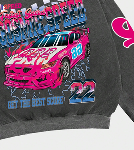 Sweat à capuche Cosmic Speed Racing gris rose imprimé voiture coupe classique streetwear homme automne molleton 100% coton séchage rapide sublimation - Product Image 5