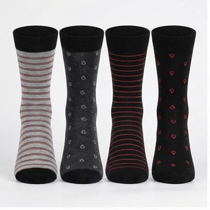 Crew <b>Socks</b> Striped And Dotted Pattern <b>Black</b> Gray Red Breathable For Adults Casual Wear Autumn Season - Product Image 1