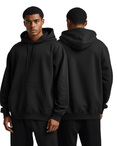 เสื้อฮู้ดโอเวอร์ไซส์ผู้ชาย สีดำล้วน ผ้าฝ้ายฟลีซ สไตล์ลำลอง สตรีทแวร์ กันน้ำ ปักลาย สำหรับใส่ในฤดูใบไม้ผลิ - Product Image 3