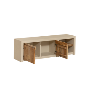 Mueble TV Vandana Mira Stellar con 2 puertas y 1 estante en madera efecto hormigón y madera reciclada - Product Image 5