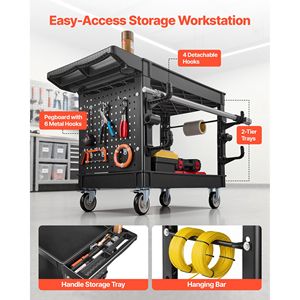 Carrello Multiuso Resistente con Capacità di 250 kg, 2 Ripiani, Ruote Girevoli a 360° e 2 Freni - Product Image 3