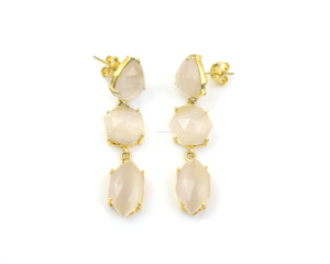 Boucles d'oreilles créoles plaquées or faites à la main, design classique avec pierre précieuse blanche Monalisa, qualité AAA, pour femme, mode et soirée - Product Image 1