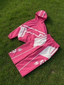 Survêtement rose à capuche, manches longues, design color block, séchage rapide, polyester, coupe sportive, coupe régulière, pour le printemps, avec poches latérales - Product Image 1