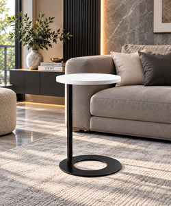 Mesa Auxiliar Redonda Moderna y Minimalista con Tapa de Madera de Arce y Base de Metal Negro, Muebles Ecológicos para Sala de Estar y Dormitorio - Product Image 5