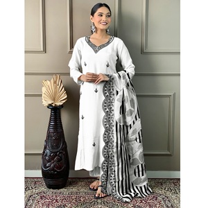 Ensemble Dupaata en viscose et teby uni, broderie chanderi en viscose blanche pour femme, tendance du moment, à prix abordable - Product Image 1