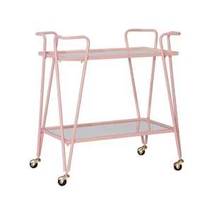 Chic Pink Bar Cart 2-Tier Mirrored Glass <b>Serving</b> <b>Trolley</b> Modern Drinks Cart for Salon Gold Accents Rolling Wine Station Decor - Product Image 1