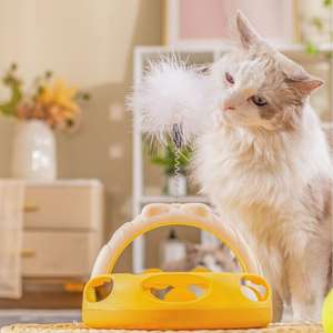Jouet interactif pour chat avec rail autoportant, disque de divertissement, jouet de tennis de table pour chat avec plumes, nouveau jouet tournant pour animaux de compagnie - Product Image 5