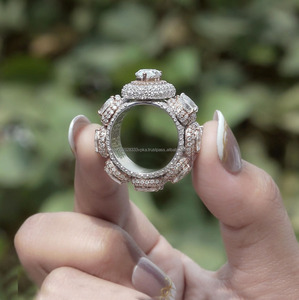 Pear Cut Moissanite Diamond Hip Hop Two Tone Iced Cluster <b>Statement</b> <b>Ring</b> 925 Sterling <b>Silver</b> Rhodium Plated Luxury Bling Jewelry - Product Image 2