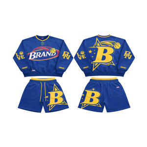 Conjunto corto de sudadera cortavientos de algodón polar premium de 320 GSM, color marrón y rosa, con estampado de logo personalizado, conjunto de sudadera cortavientos y pantalones cortos para hombre - Product Image 6