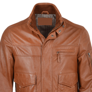 <b>Men's</b> Brown PU <b>Leather</b> <b>Jacket</b> OEM Service Stand Collar Zipper Closure Pockets Winter Wear <b>Leather</b> <b>Jacket</b> Available For Sale - Product Image 2