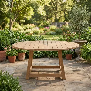 Mesa de Centro Redonda de Madera de Teca Banyan, Mesa de Centro Rústica de Madera Maciza, Madera Natural para Patio, Jardín, Muebles para el Hogar - Product Image 3