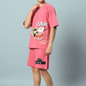 Ensemble 2 pièces décontracté pour homme : T-shirt à manches courtes coupe ample et short à cordon imprimé en coton tissé – Collection été - Product Image 3