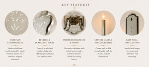 Regal Contemporary Wall Sconce Luxury Decorative Wall Light Ornate Etched Mirror Panels Brass <b>Candle</b> Arm Diwali - Product Image 5
