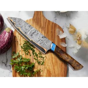 Couteau de chef Jexmoo en acier Damas fait main sur mesure avec lame de 7 pouces, étui en cuir premium et manche en bois - Product Image 5