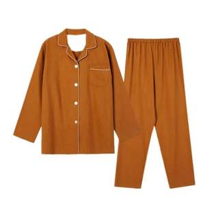 Pijama de seda 100% para mujer, conjunto de 2 piezas de satén tejido, transpirable, de secado rápido, con estampado liso, para invierno, OEM frontal - Product Image 4