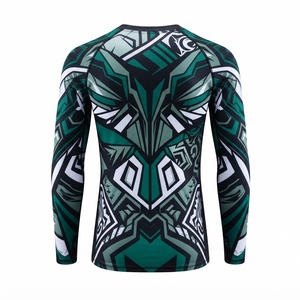 Unisex Full Sleeve Rash Guard Blue <b>White</b> Geometric Print Quick Dry <b>Compression</b> <b>Shirt</b> Anti-UV Front Logo Adult Sport Top UPF50+ - Product Image 2