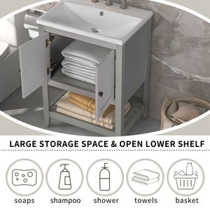 24\" Modern Sleek Open Style <b>Bathroom</b> <b>Vanity</b> with Elegant Ceramic Sink Solid Wood Frame Grey Finish (OLD SKU JL000004AAE) - Product Image 5