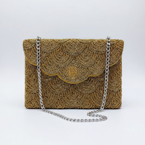 Pochette rectangulaire 9x6 à motif géométrique coloré, faite à la main, perlée, avec fermeture éclair, sac à main de créateur avec bandoulière chaîne, sacs en satin en gros - Product Image 1