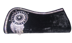 <b>Black</b> Velvet Crystal Clutch <b>Bag</b> With Beaded Decoration <b>Evening</b> Party Style - Product Image 1