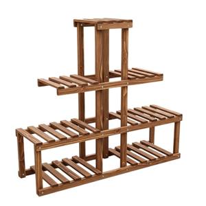 Support à plantes vintage à 3 niveaux en bois, présentoir moderne pour intérieur et extérieur, finition bois naturel, porte-plantes pour maison, jardin, balcon - Product Image 6