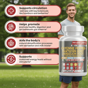 Capsules d'extrait de baies d'aubépine avec piment de Cayenne, complément alimentaire en capsules avec mélange de pissenlit et d'extraits botaniques - Product Image 6