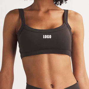 Soutien-gorge de sport sans couture pour femme avec logo personnalisé, en Spandex/Polyester écologique, bretelles spaghetti, col rond, couleur unie, respirant - Product Image 1