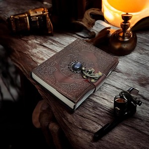 Embossed Leather Journal with Gemstone <b>Lock</b> | Handmade Antique Diary - Product Image 2