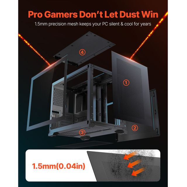 Dual Chamber Mid-Tower PC Case for Gamers Tempered Glass Panels Magnetic Dust Filter Efficient Cable Management System