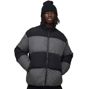 Men's Color Blocking Puffer Jacket Stand Collar Zipper Front Windproof Casual Winter Coat <b>Thick</b> <b>Quilted</b> Regular Fit - Product Image 1
