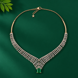 Collar de Diamantes de Oro de 14K de Lujo para Mujer con Diamantes de Corte Esmeralda y Esmeraldas Verdes para Boda - Product Image 3
