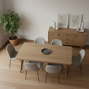 Scandinavian Solid Wood Dining Table Set Rectangular Tapered Leg Minimalist Nordic Dining Table and Chairs Modern Fabric Chairs - Product Image 3