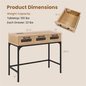 35.5\" LED Lighted Narrow <b>Console</b> <b>Table</b> with Power Station 3 Drawers and Charging Ports for Entryway or Sofa Area - Product Image 5