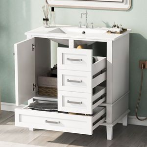 Mobile Bagno Moderno da 30 Pollici con Chiusura Ammortizzata, Armadietto Contenitore e Lavabo Integrato con 3 Cassetti - Stile Urbano - Product Image 1